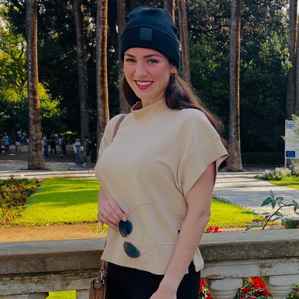 Women's Cream Short-Sleeve Mock Neck Top